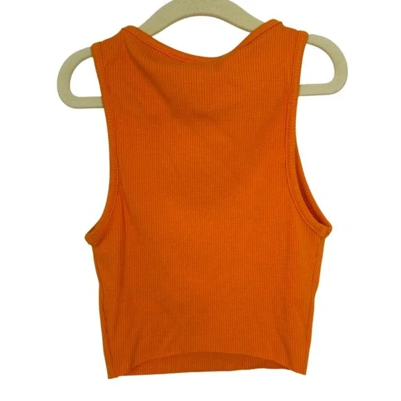 Naked Wardrobe Ribbed Crop Tank Top Orange Racerback Sleeveless Size S - Picture 8 of 8